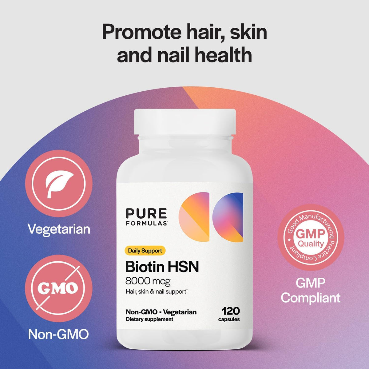 PureFormulas Biotin 8000 mcg Hair Skin Nails Supplement, Vitamin B7 Capsules for Women and Men, 120 Count - görsel 3