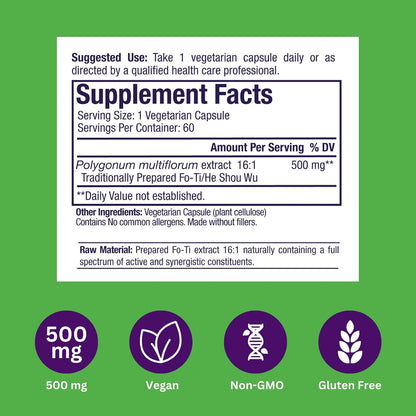 Paradise Herbs Fo-Ti He Shou Wu Root Extract, Premium 16:1 Extract for Hair and Skin Health, Gluten Free, 60 Vegetarian Capsules