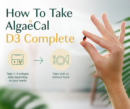 ALGAECAL D3 Complete - Vitamin D3, K2, A & E Food Supplement for Immune and Bone Health, 60 Softgels