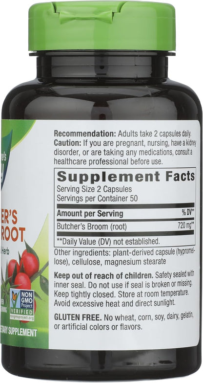 Nature's Way Butcher's Broom Root 470mg, 100 Capsules