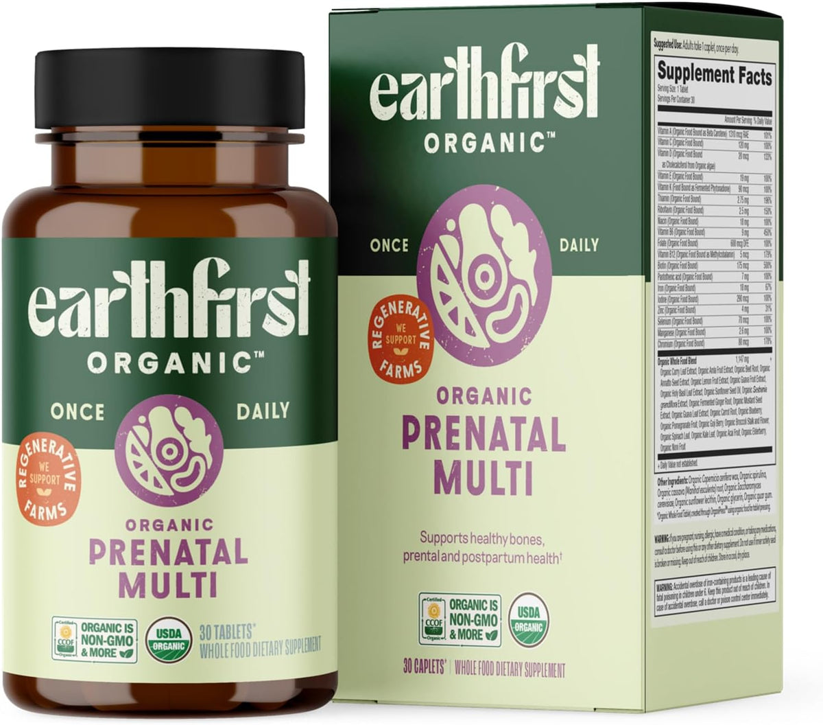 Prenatal Once Daily Multivitamin for Women for Preconception, Pregnancy, Postnatal & Breastfeeding, with Folate, Iron & Organic Whole Food Blend, Vegan, 30 Tablets - görsel 1