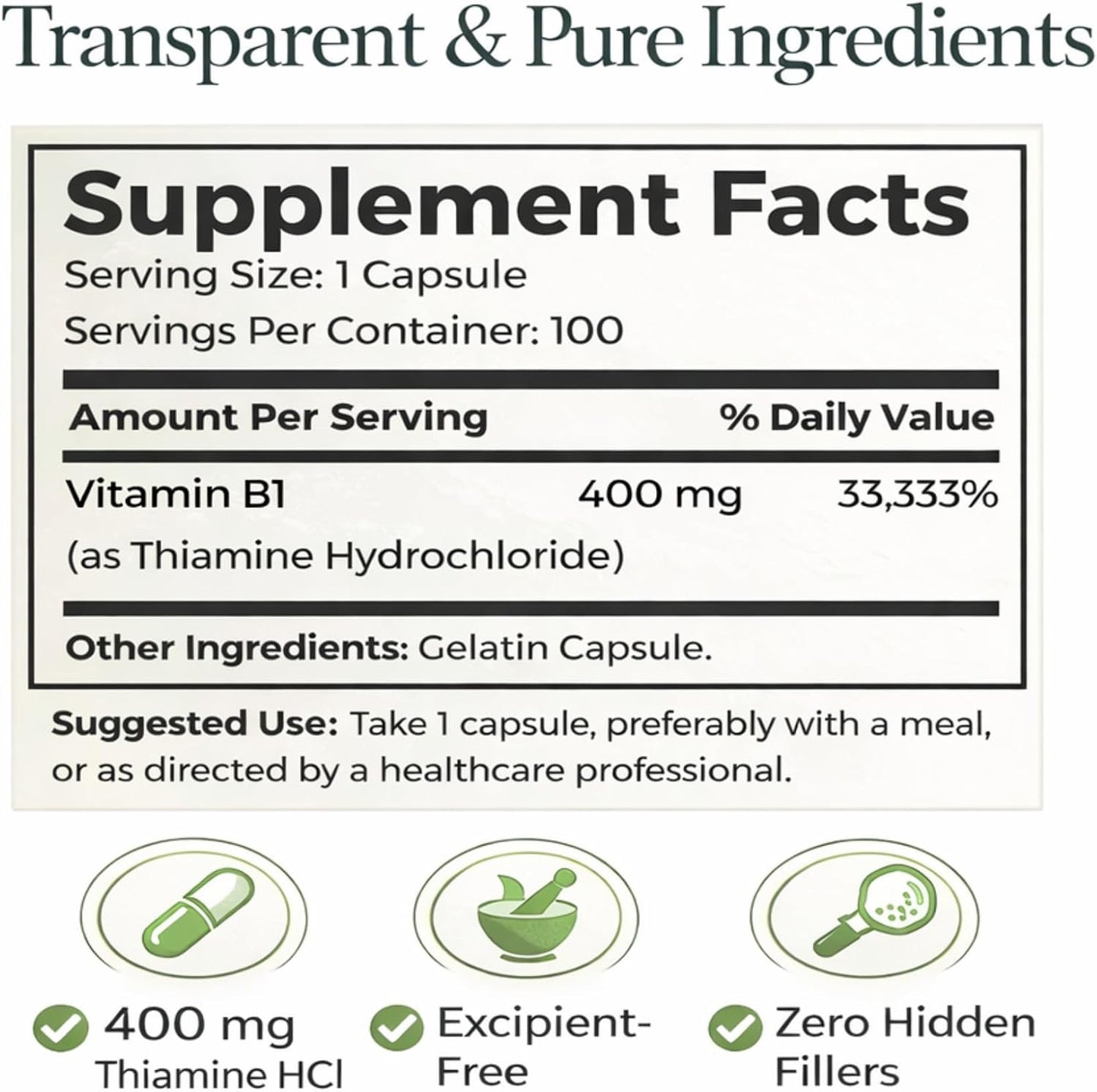 Dr. Clark Vitamin B1 (Thiamine) 400mg Supplement – 100 Capsules - görsel 2