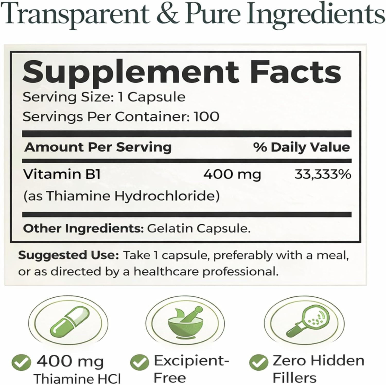 Dr. Clark Vitamin B1 (Thiamine) 400mg Supplement – 100 Capsules - görsel 2