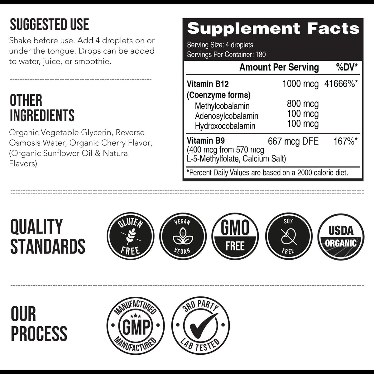 BioActive Vitamin B12 1000 mcg – Triple Form Sublingual with Methylfolate (Cherry, 180 Servings) - görsel 7