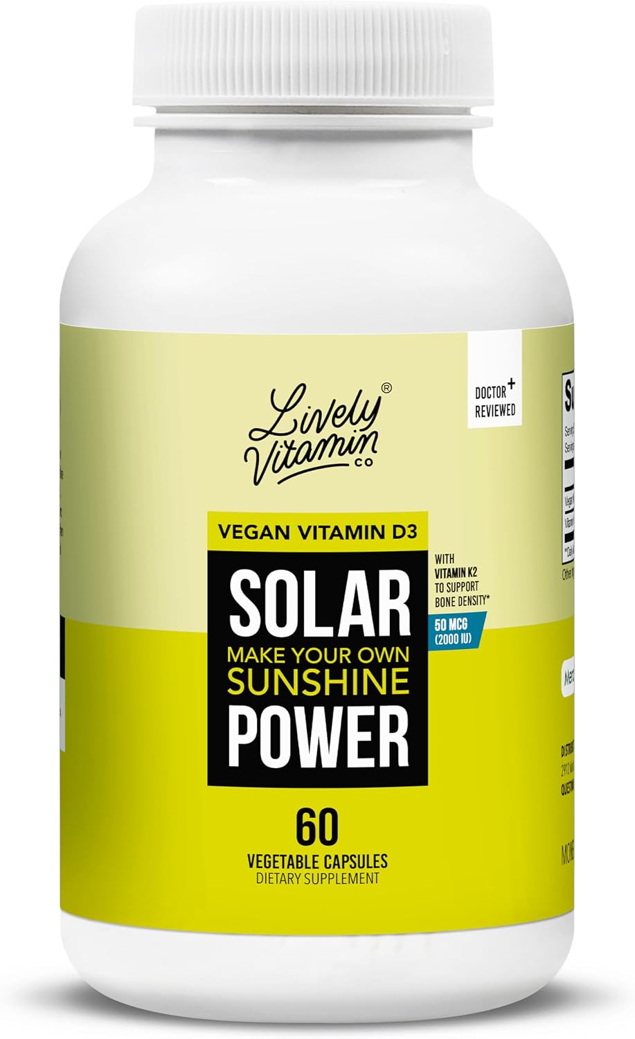 Lively Vitamin Co. Solar Power Vitamin D3 2000 IU with Vitamin K2 (MK-7), 60 Capsules - görsel 1