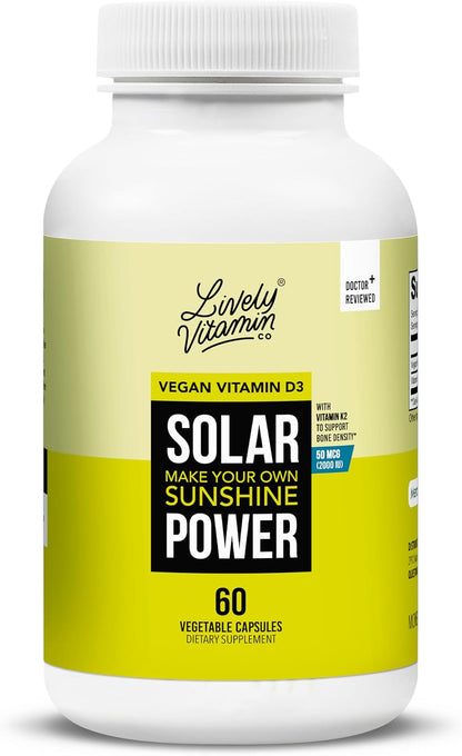 Lively Vitamin Co. Solar Power Vitamin D3 2000 IU with Vitamin K2 (MK-7), 60 Capsules