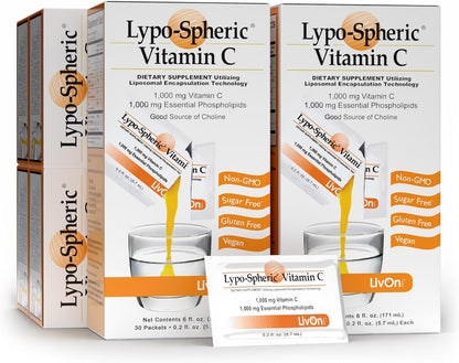 LivOn Laboratories Lypo-Spheric Vitamin C – Liposomal Vitamin C Supplement – 1,000 mg – 12 Pack (360 Sachets)