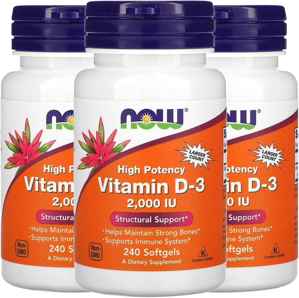 NOW Foods Vitamin D-3 50 mcg (2,000 IU) 240 Softgels (3 Pack) - görsel 1