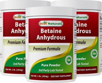 Best Naturals Betaine Anhydrous Trimethylglycine (TMG) Pure Powder – 1 Pound (Pack of 3)