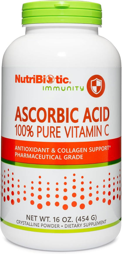 NutriBiotic Ascorbic Acid Vitamin C Powder, 454 g - Pharmaceutical Grade L-Ascorbic Acid