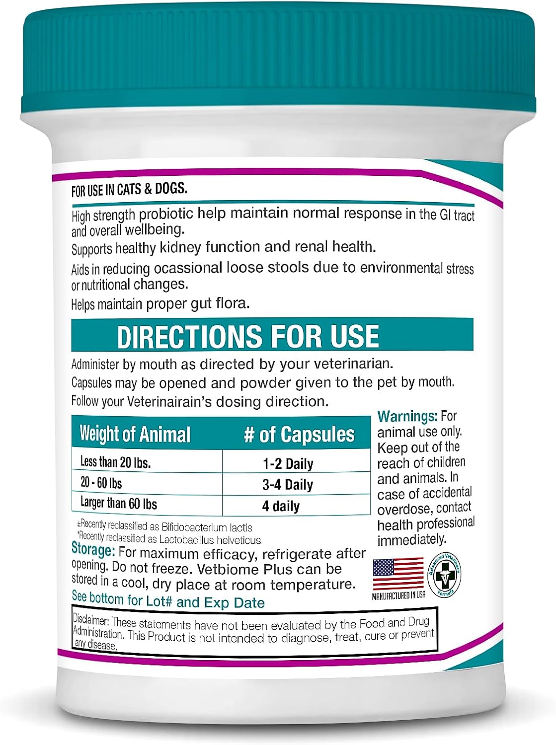 Vetbiome Plus High Strength Probiotics for Pets (80 Capsules) - 120 Billion CFU, 9-Strain Formula – Third-party Tested - Made in the USA - görsel 8