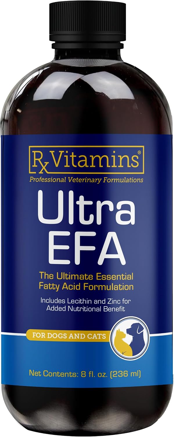 Rx Vitamins Ultra EFA Omega-3 Fish Oil for Dogs & Cats - Promotes Heart, Brain, and Joint Health with Vitamin E, Biotin, and Zinc - Liquid Fish Oil for Itch Relief, Dog Shedding, Coat Health - 8 oz - görsel 1