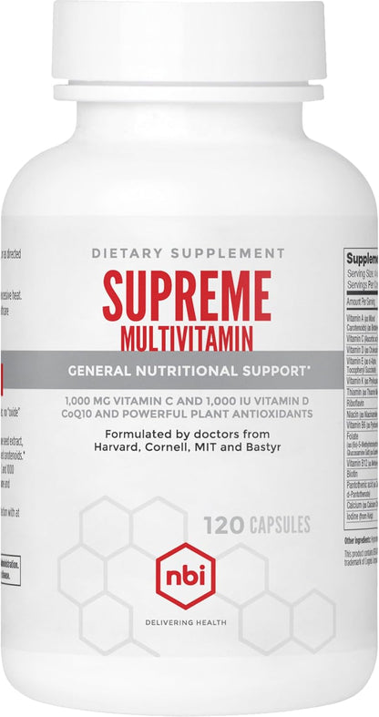 NBI Supreme Daily Multivitamin with Vitamin A, C, D, E, K, B6, B12 | Multi Mineral Supplement for Men & Women | 120 Vegetarian Capsules