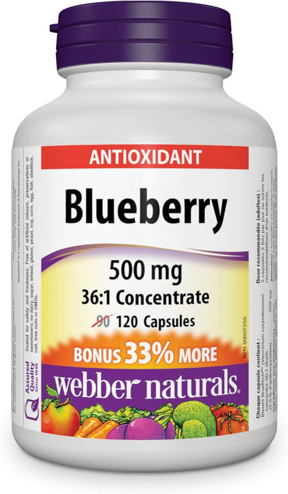 Webber Naturals Blueberry 36:1 Concentrate Capsules, 500mg, 120 Capsules