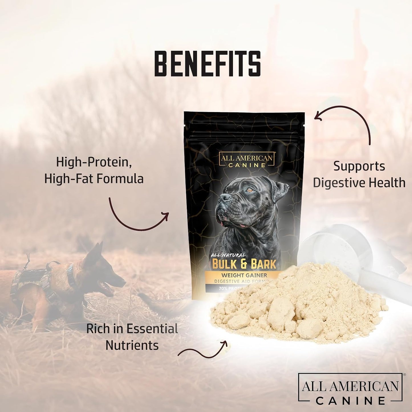 All American Canine Dog Weight Gainer + Digestive Aid Formula, Natural Health Supplement Food Topper, Weight Gain Supplements for Dogs, & Dog Muscle Builder - 60 Servings - görsel 3