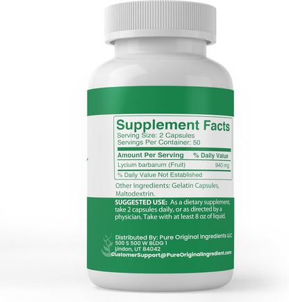 Pure Original Ingredients Goji Berry Capsules (100 Capsules)