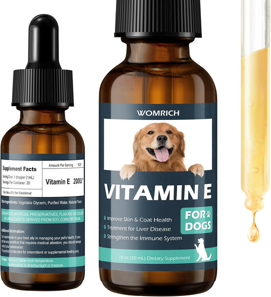 Vitamin E Oil for Dogs – Natural Antioxidant Supplement – Supports Skin & Coat, Liver Function & Immune System – 30 ml