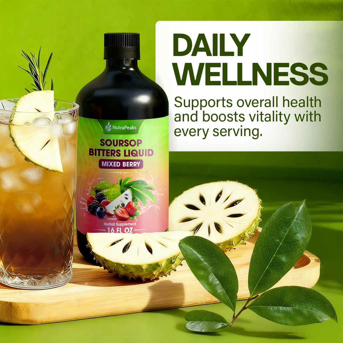 NutraPeaks Soursop Bitters Liquid – Mixed Berry, 480 ml - görsel 5