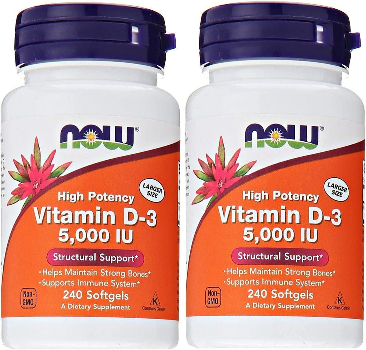 NOW Foods Vitamin D3 5,000 IU, 240 Softgels (Pack of 2) - görsel 1