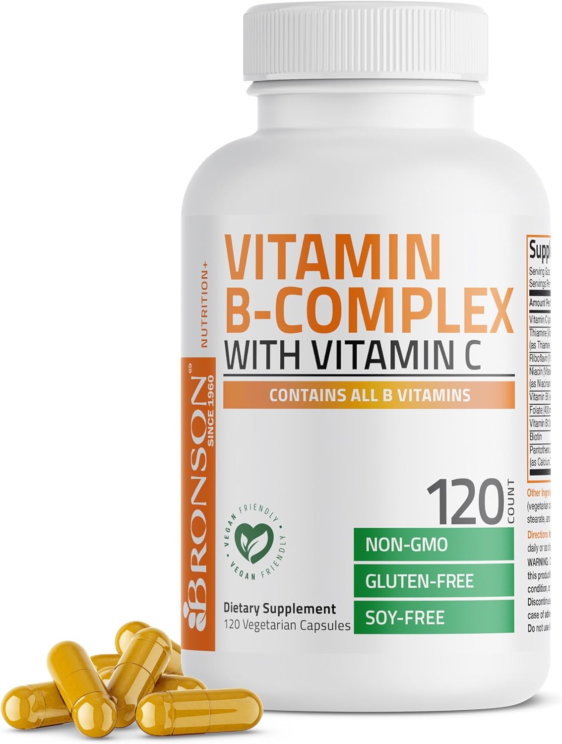 Bronson Vitamin B Complex with Vitamin C, 120 Vegetarian Capsules - görsel 1