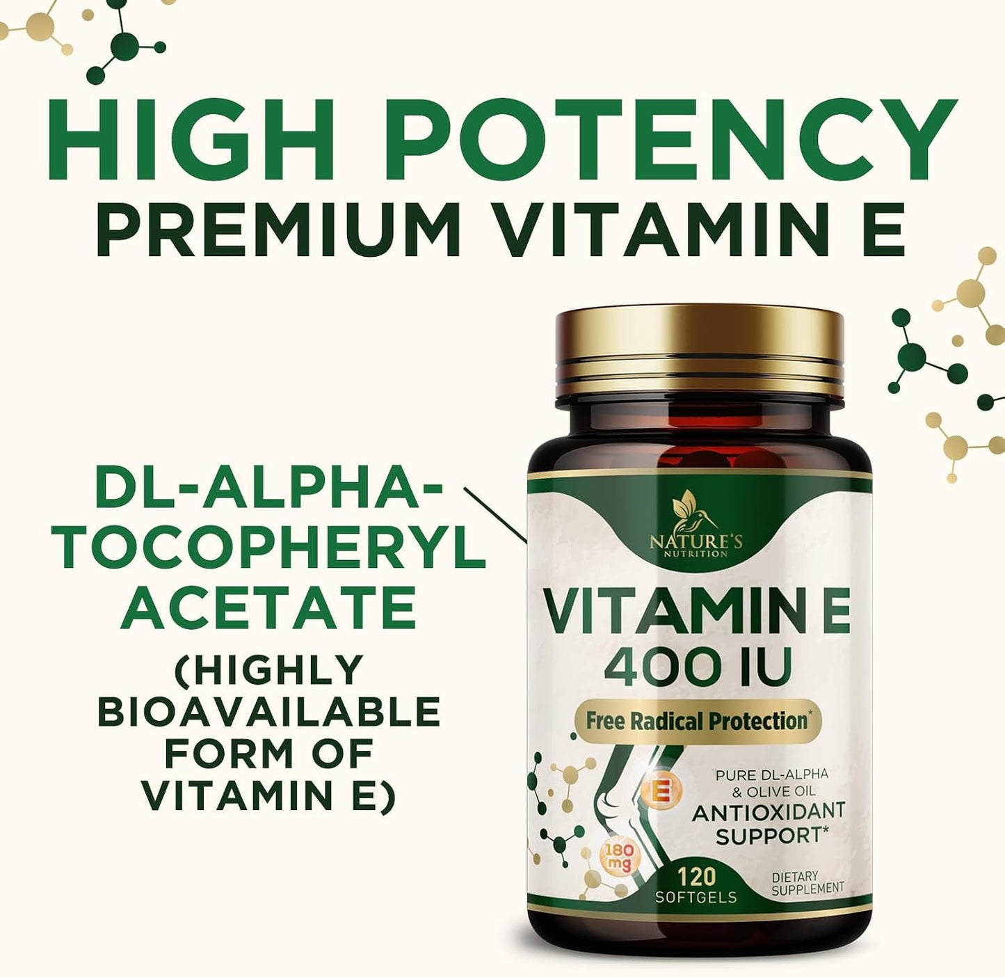 Vitamin E 180mg Per Serving – dl-Alpha Tocopherol Antioxidant Supplement, Non-GMO & Gluten-free – 120 Soft gel capsules - görsel 6
