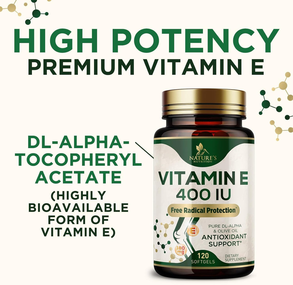 Vitamin E 180mg Per Serving – dl-Alpha Tocopherol Antioxidant Supplement, Non-GMO & Gluten-free – 120 Soft gel capsules - görsel 6