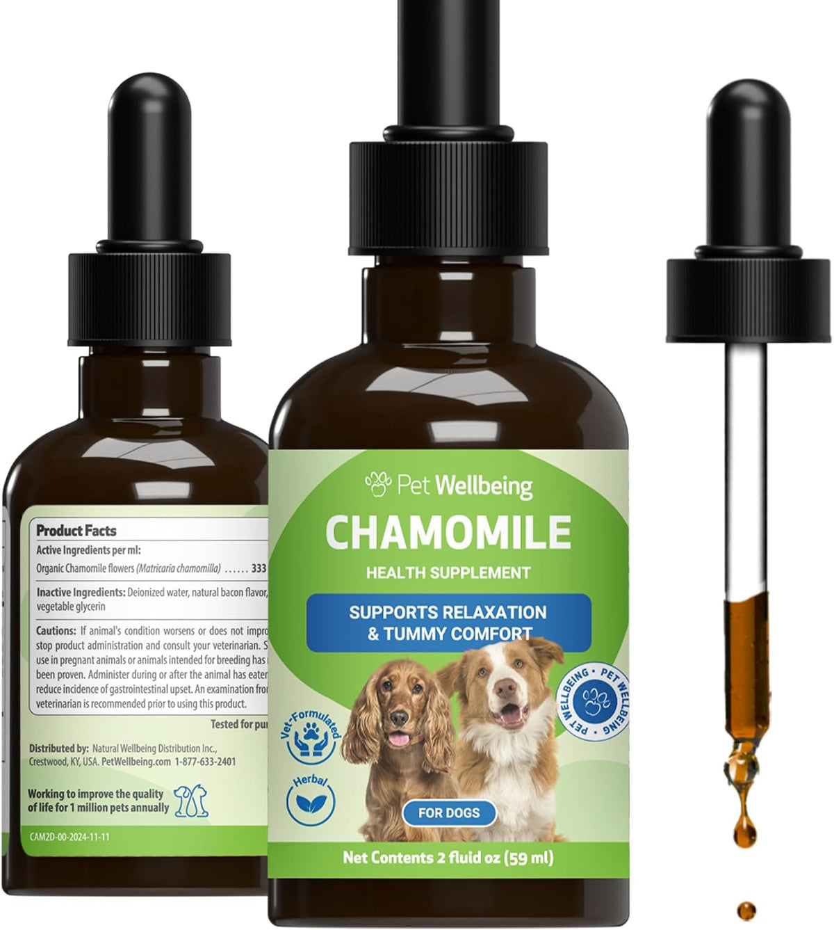Pet Wellbeing Chamomile for Dogs - Organic Single Herb Supplement - Gentle Digestive Support, Holistic Calming - Pure Chamomile Extract - Vet-Formulated Liquid Wellness 2 oz (59ml) - görsel 1