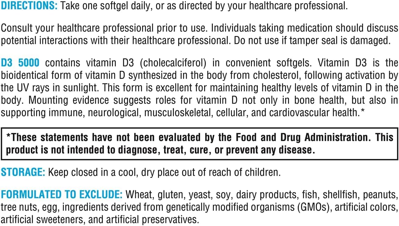 XYMOGEN D3 5000 - Bioavailable Vitamin D3 5000 IU (125 mcg) - High Strength Vitamin D Supplement for Immune and Bone Health Support - 180 Softgels - görsel 6
