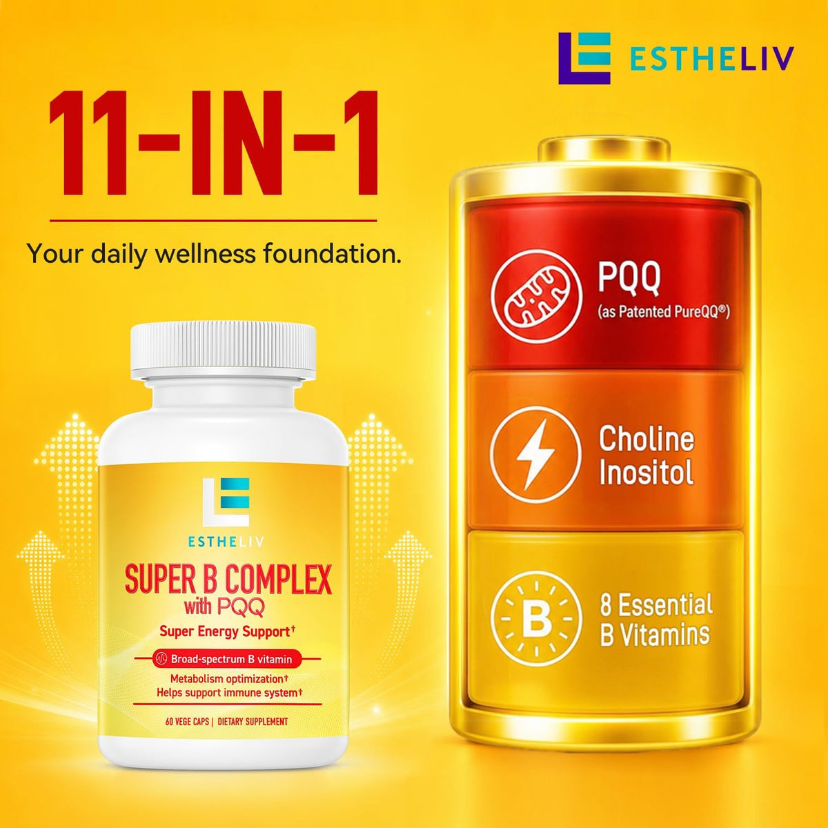 ESTHELIV Super B Complex with PQQ - 60 VegeCaps - görsel 5