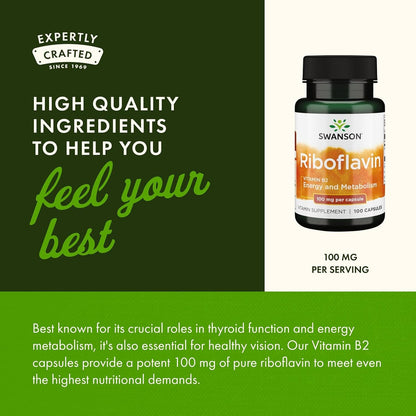 Swanson Vitamin B2 (Riboflavin) 100 mg - 100 Capsules