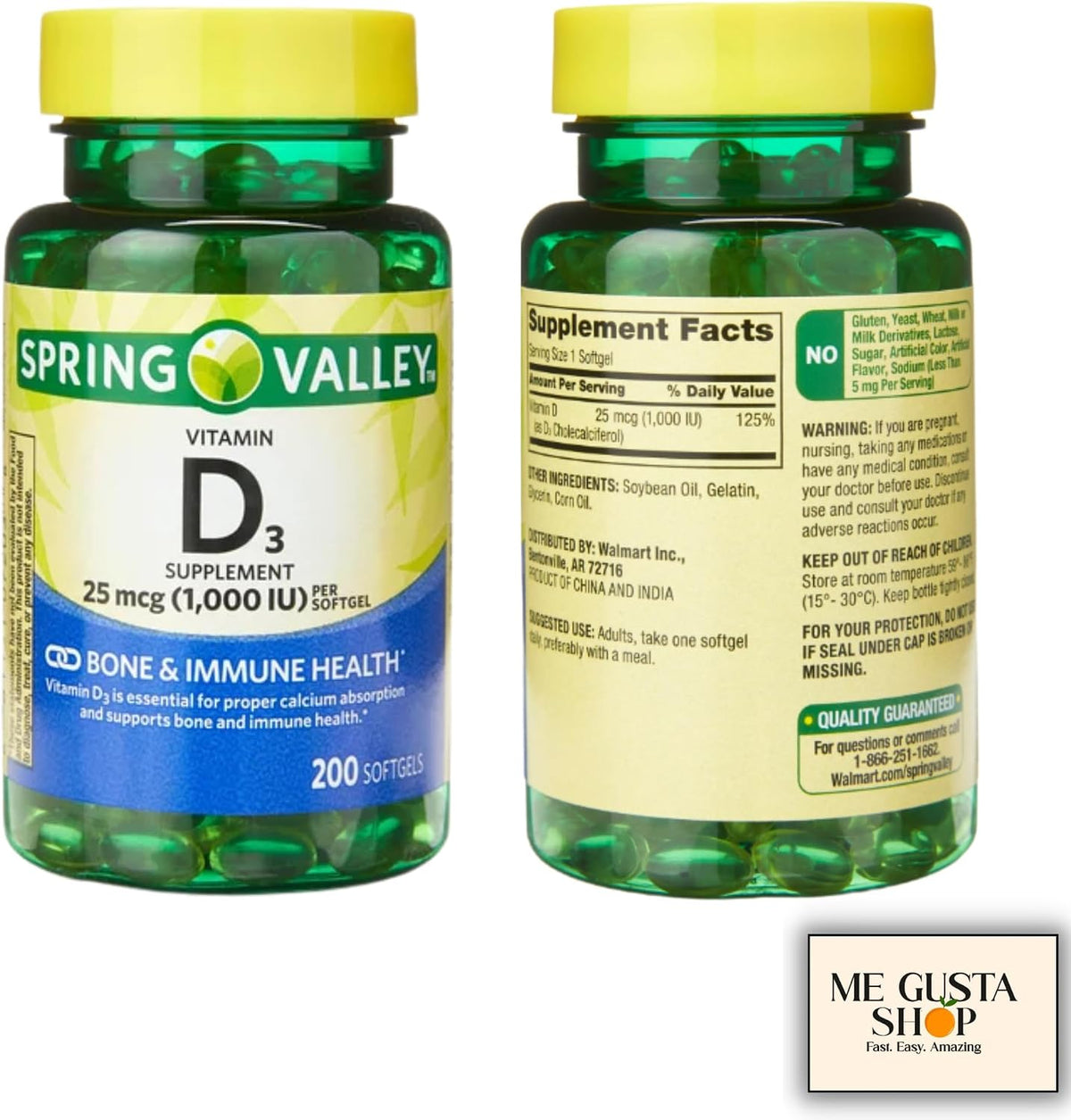 Spring Valley Vitamin D3 25 mcg (1,000 IU) Softgels, 200 Count - görsel 7
