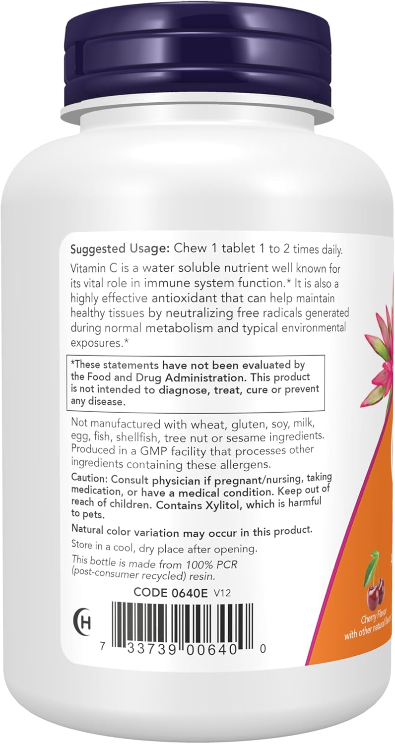 NOW Supplements, Vitamin C-500, Antioxidant Protection, Cherry Flavour, 100 Chewable Lozenges - görsel 3