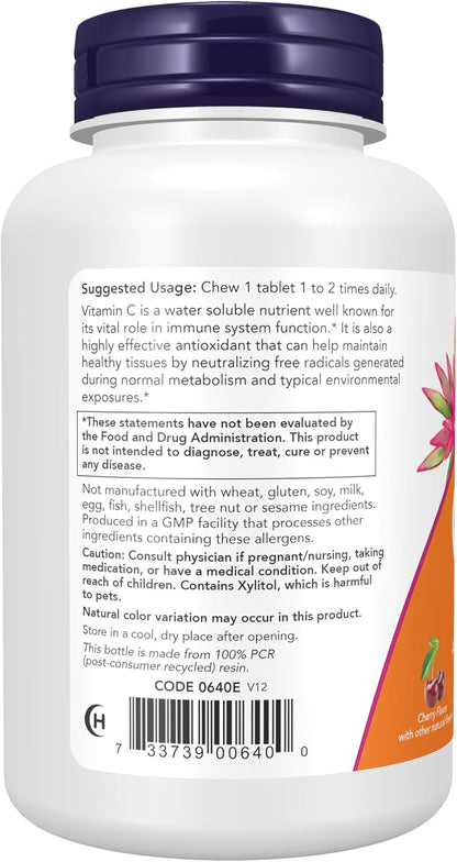 NOW Supplements, Vitamin C-500, Antioxidant Protection, Cherry Flavour, 100 Chewable Lozenges