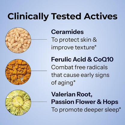 HUM Mighty Night Night-time Sleep Supplement for Skin care, CoQ10, Valerian Root & Ferulic Acid, 60 Vegan Softgels