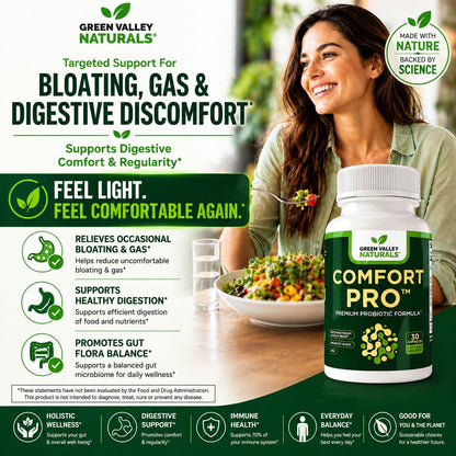 ComfortPro™ Daily Probiotics for Digestive Health | Supports Regularity & Reduces Wind | Gut Cleanse with Zinc | Non-GMO | Valley Formula