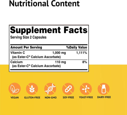 American Health Ester-C (500 mg) - 120 Capsules (Pack of 2) - Immune Support - Non-GMO, Gluten-free - 120 Servings