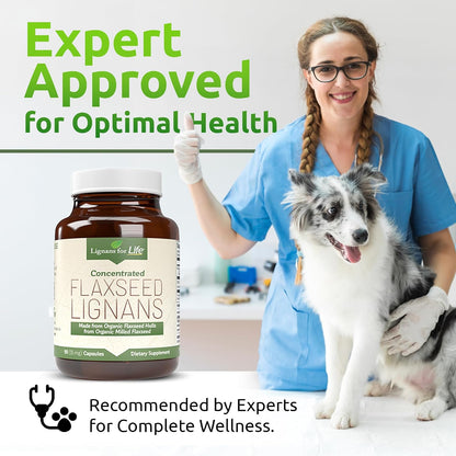 Lignans For Life Flaxseed Lignans for Dogs and People - Organic Flaxseed Supplement for Hormonal Support, 15mg, 90 Capsules