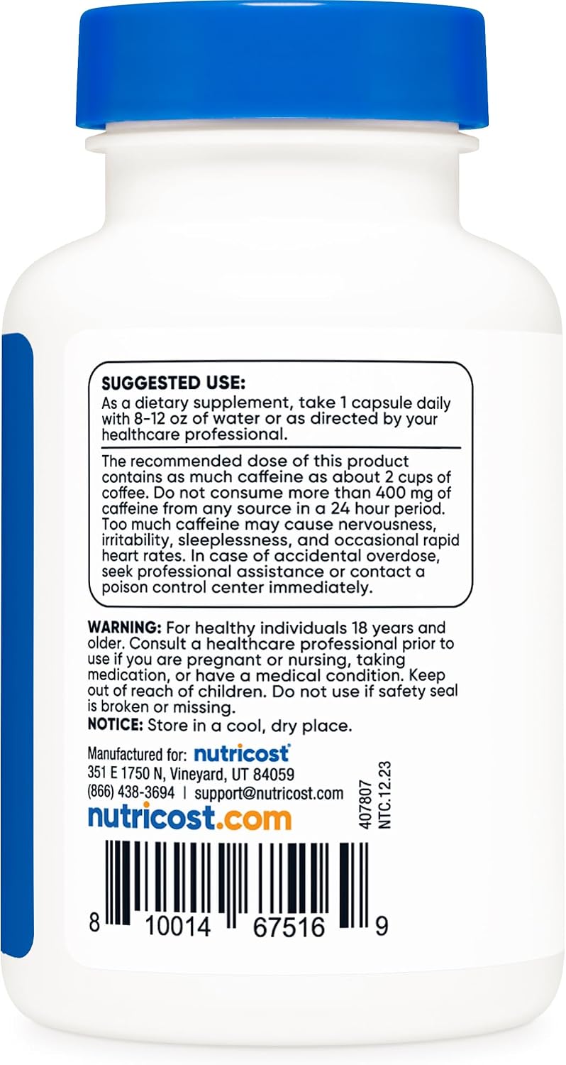 Nutricost Caffeine Pills 200mg, 120 Capsules - görsel 4