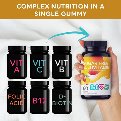 LIVS Sugar-Free Multivitamin Gummies for Adults and Children – Vegan Gummy Vitamin with A, C, D, B-Complex, Biotin & Zinc | Multivitamin Supplements for Overall Wellness and Support - 60 Count