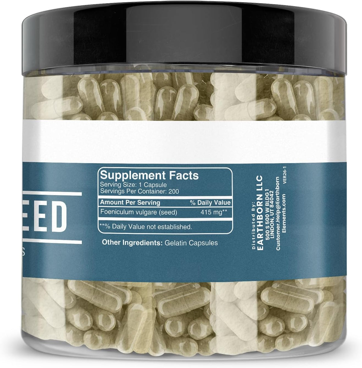 Earthborn Elements Fennel Seed 200 Capsules – Pure & Undiluted, No Additives - görsel 2
