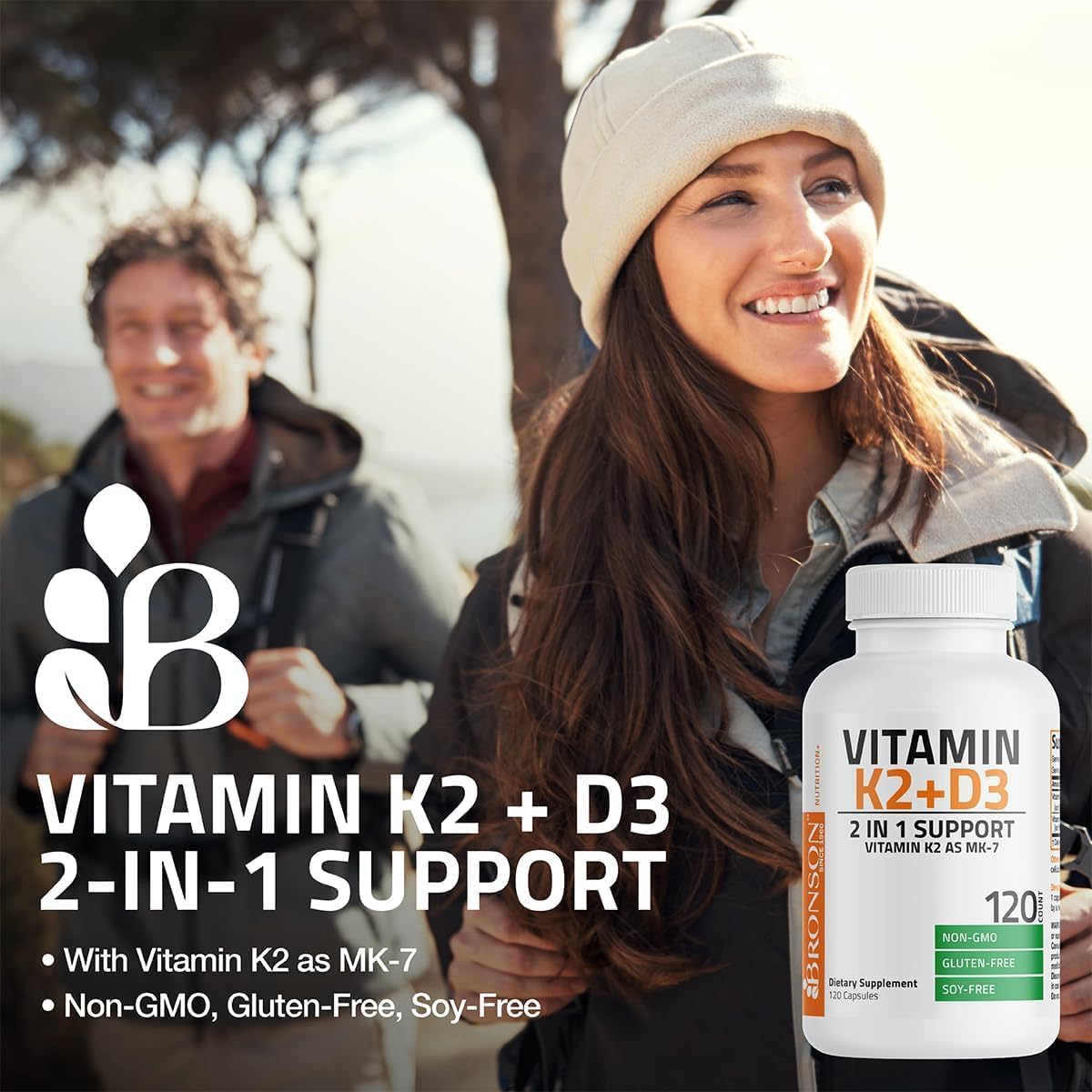 Bronson Vitamin D3 5000IU & K2 MK-7 Supplement - 250 Capsules - görsel 3