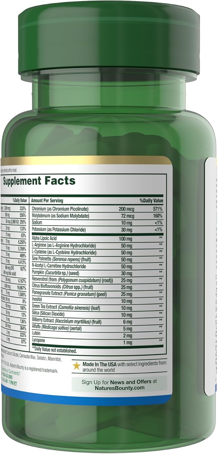 Nature’s Bounty High Potency Men’s Complete Multivitamin, Daily Men’s Health Vitamin for Heart Health and Immune Support, Men's Multivitamin for Strong Bones, Overall Health and Wellbeing, 100 Capsules - görsel 8