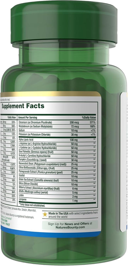 Nature’s Bounty High Potency Men’s Complete Multivitamin, Daily Men’s Health Vitamin for Heart Health and Immune Support, Men's Multivitamin for Strong Bones, Overall Health and Wellbeing, 100 Capsules