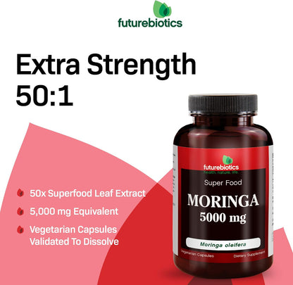 FutureBiotics Moringa 5000 mg, 60 Vegetarian Capsules