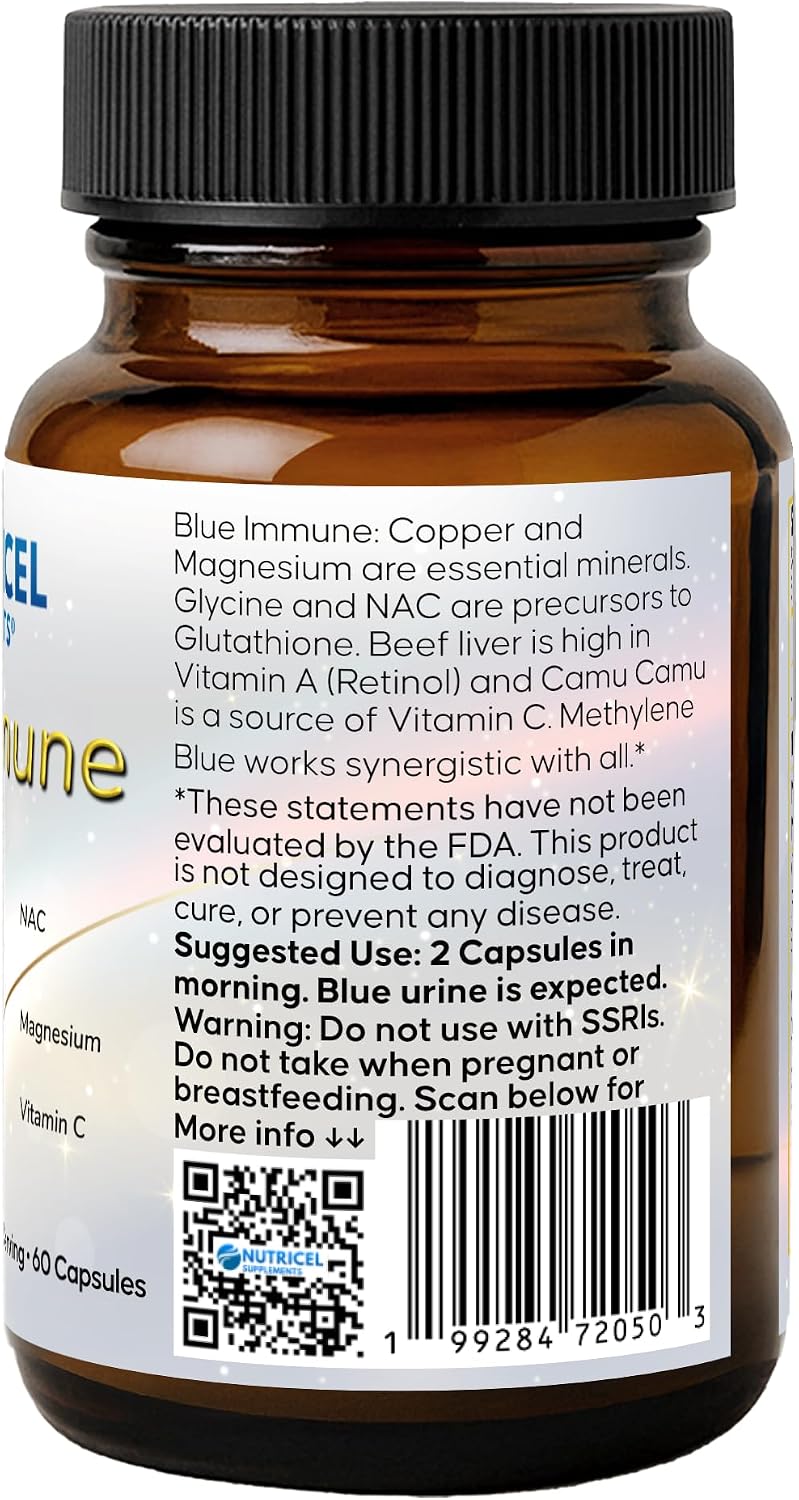 Nutricel Supplements Blue Immune 60 Capsules - Optimum Nootropic with USP Grade Methylene Blue, Grass-Fed Beef Liver, Copper, Magnesium, Vitamin A, E, and C - görsel 4