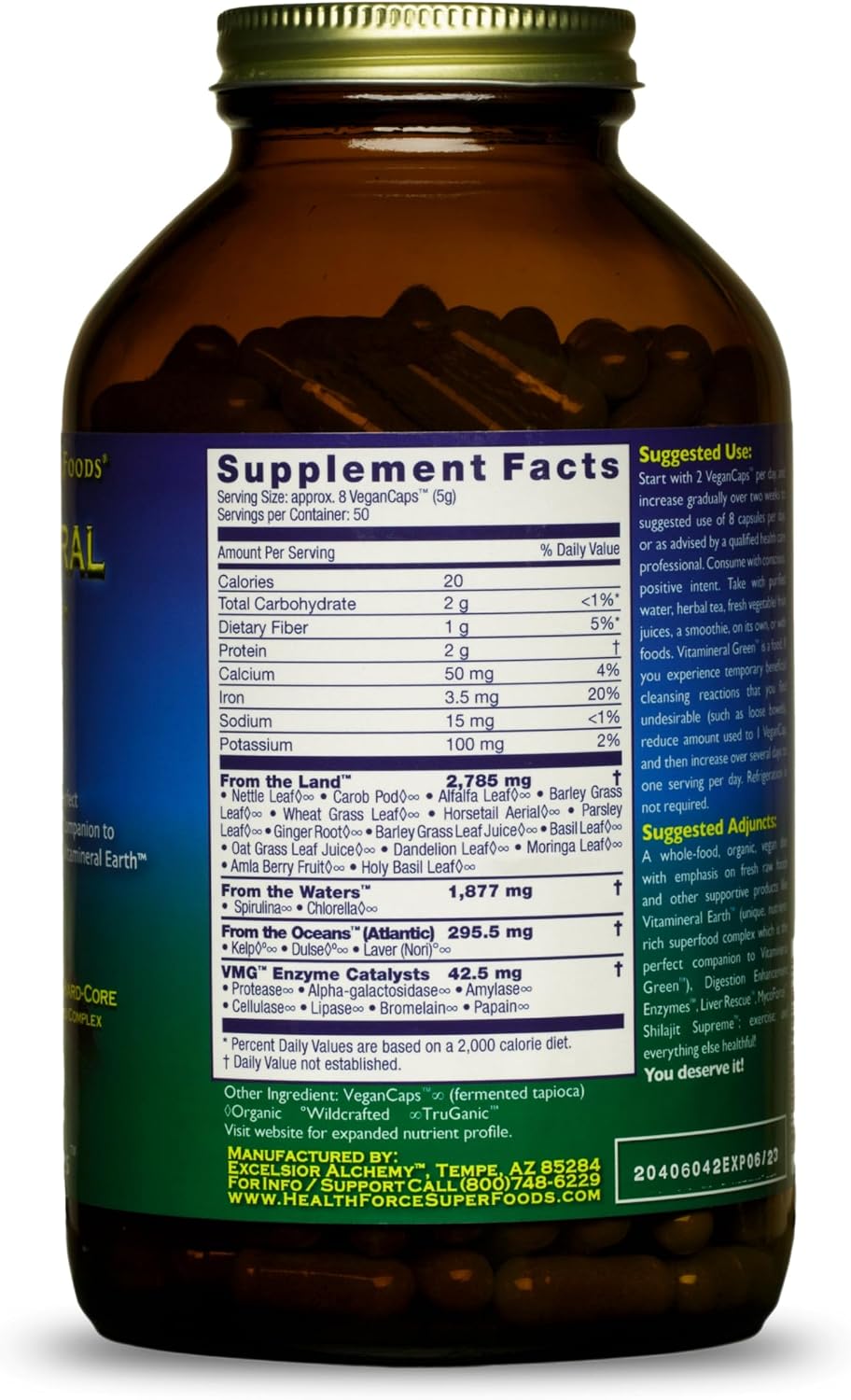 HEALTHFORCE SUPERFOODS Vitamineral Green - Organic Green Superfood Supplement for Immune & Thyroid Support - 400 Capsules - görsel 2
