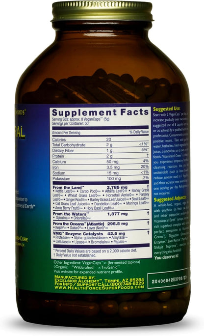 HEALTHFORCE SUPERFOODS Vitamineral Green - Organic Green Superfood Supplement for Immune & Thyroid Support - 400 Capsules