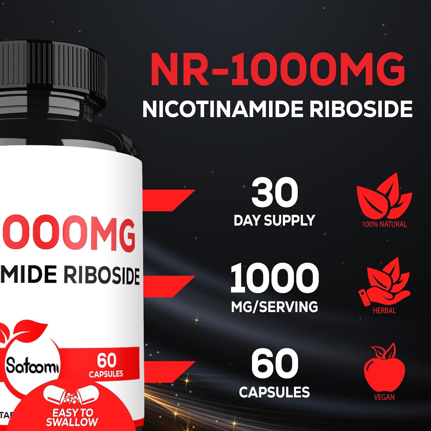 Satoomi NAD Nicotinamide Riboside - NR 1000mg Food Supplement - 60 Capsules for 30 Days - görsel 3
