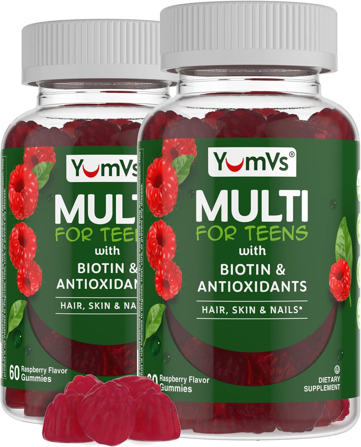 YumVs Teen Multivitamin Gummies with Biotin and Antioxidants - Raspberry Flavour - 120 Gummies (Pack of 2) - görsel 1