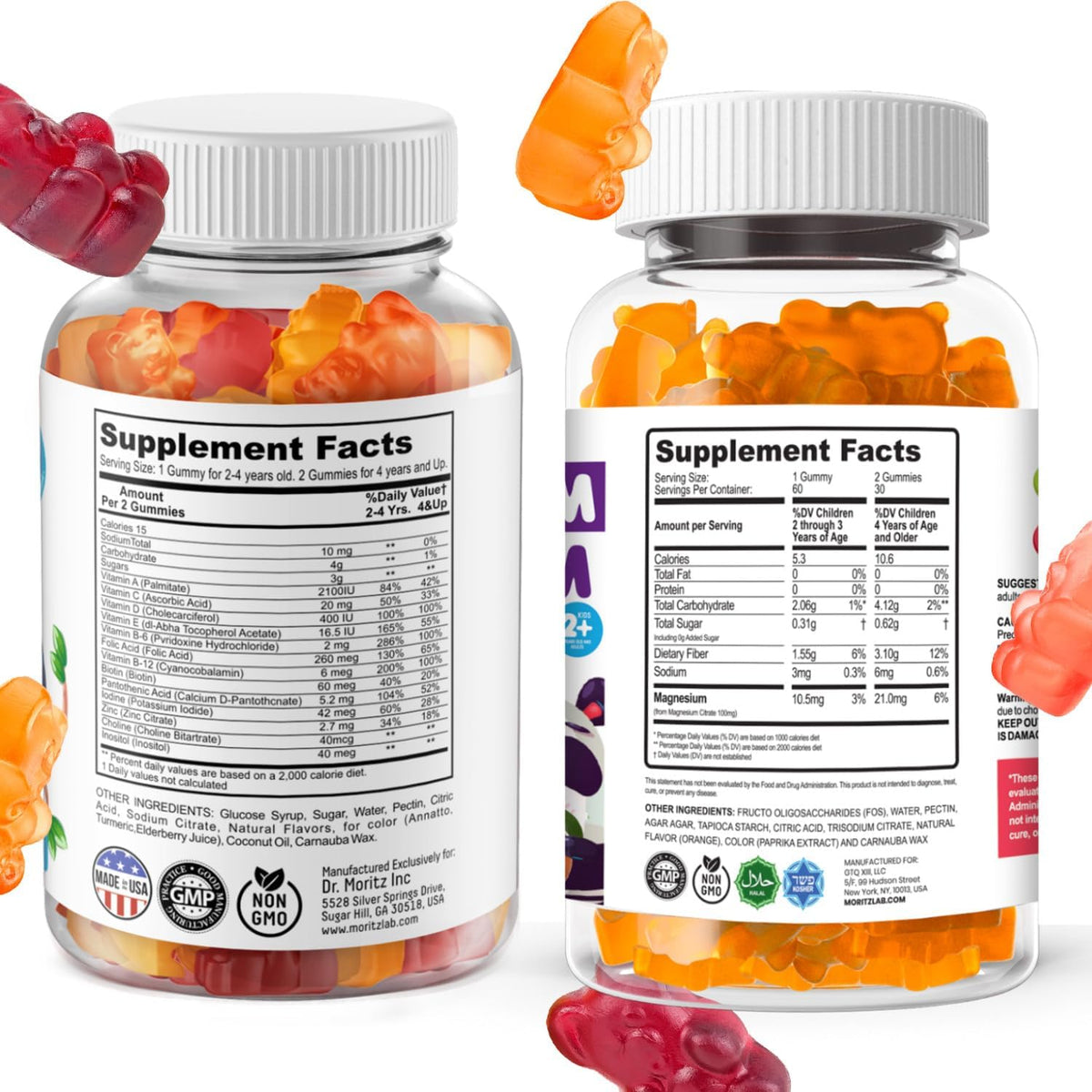 DR. MORITZ Kids Magnesium Gummies (Orange, 120 Count) & Kids Multivitamin Gummies (120 Count) Bundle - görsel 2